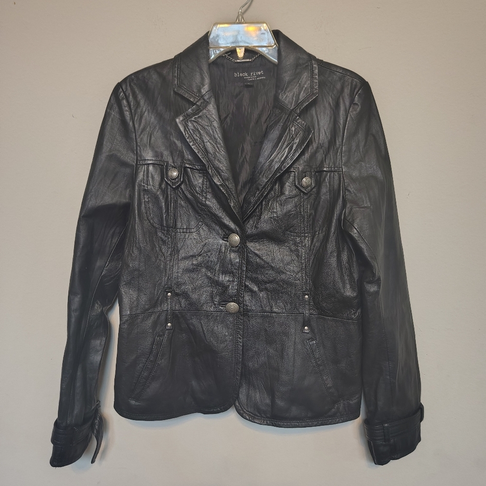 Black Rivet Women's Black Genuine Leather Jacket Size Large
